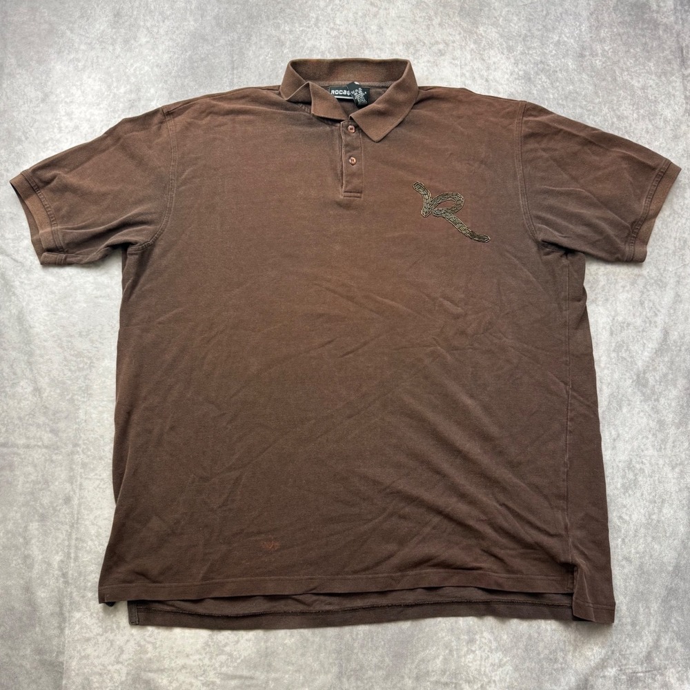 Rocawear Mens 2XL Brown Short Sleeve Pique Polo Shirt Logo Y2k Streetwear